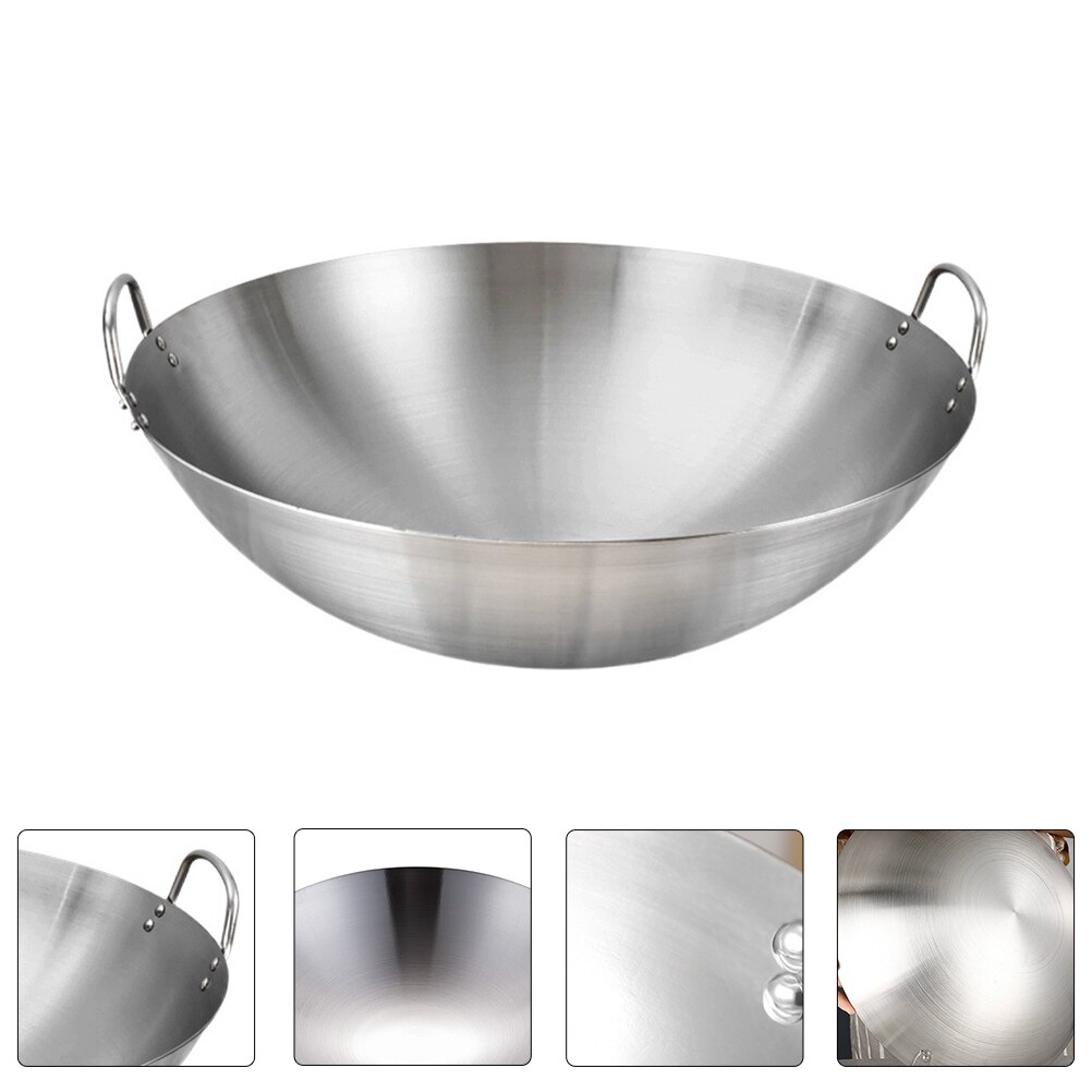 1pc Durable Cooking Pot Stainless Steel Cooking Wok Frying Pan for Home Use