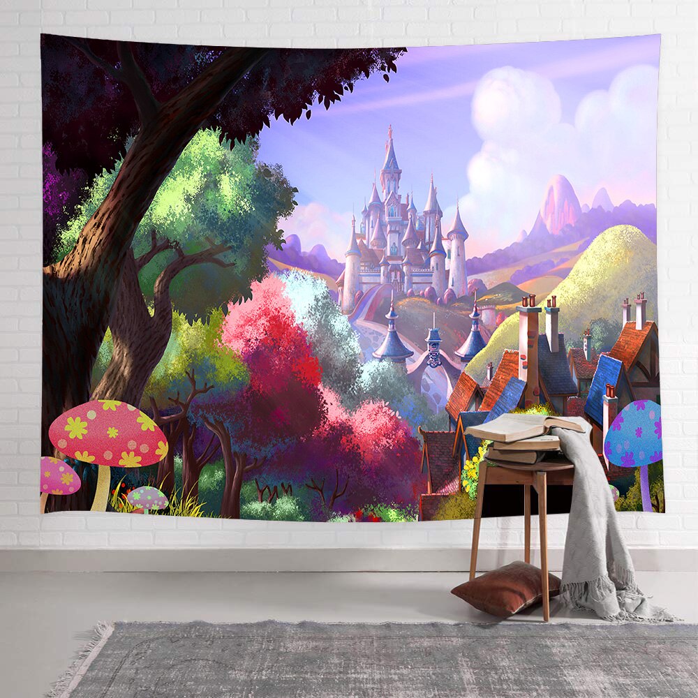 Simsant psicodélico bosque tapiz Castillo, hongos Trippy medusas tapices para colgar en la pared para sala de estar playa decoración con toallas: 2TGTZYAY159