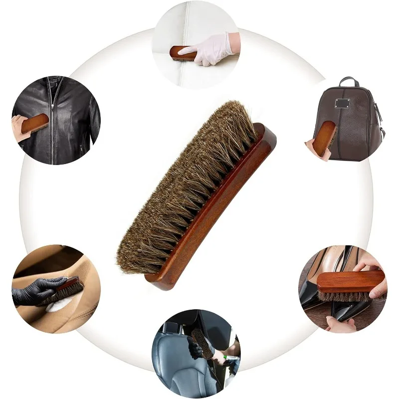 cepillo de limpieza textil de cuero de crin para muebles interiores de coche, bolsa de ropa, cepillo de pulido brillante, accesorios de lavado automático