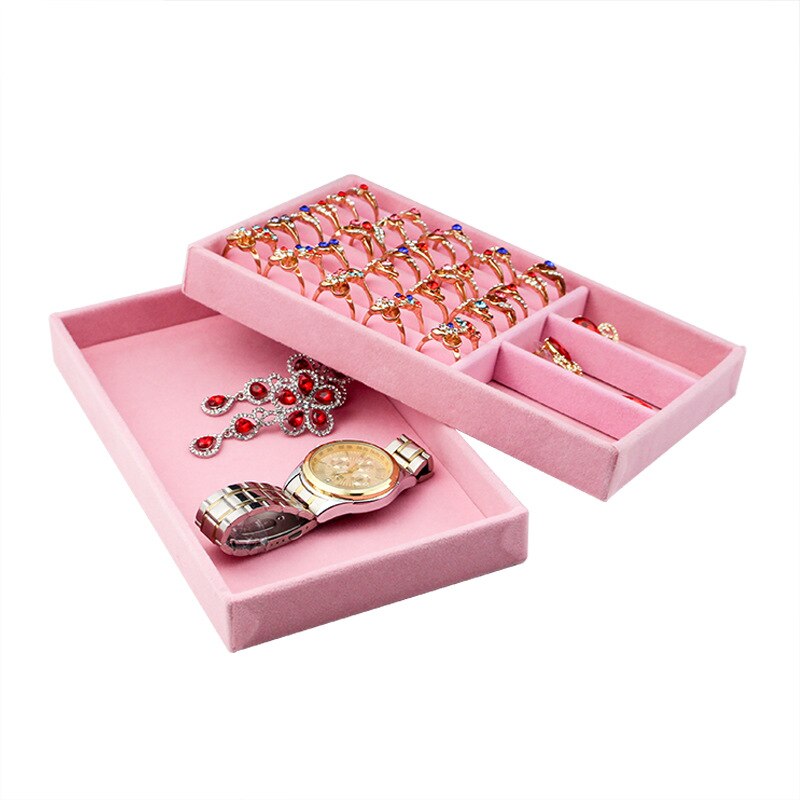 Bandeja De almacenamiento De Joyas De terciopelo rosa, Organizador De joyería, soporte para pendientes, vitrina, Organizador De Joyas