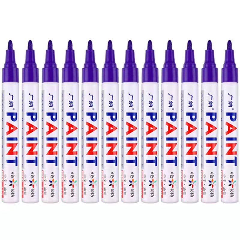 12 Colors Set Waterproof Car Tyre Tire Tread Rubber Metal Permanent Paint Marker Pen Graffti Oily Marker Pen Stationery Supplies: 12pcs purple
