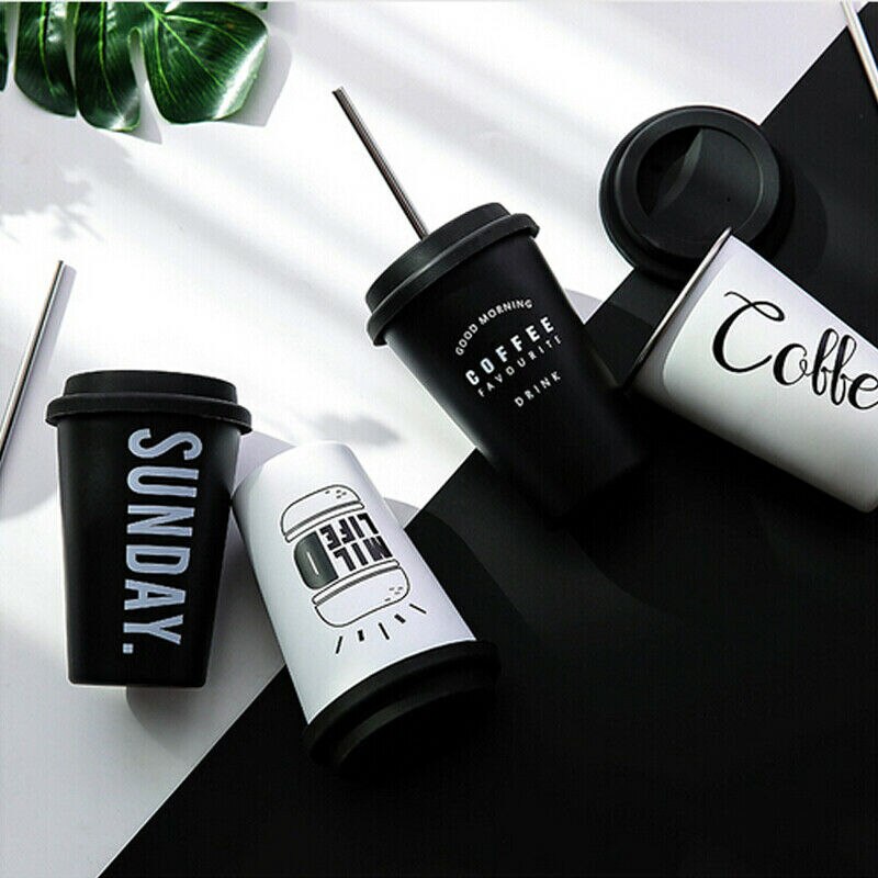 Original Reusable Stainless Steel Coffee Cup Travel Mug Travel Takeaway & Lid Coffee Tea Cup Mug Wheat Straw Travel Cup