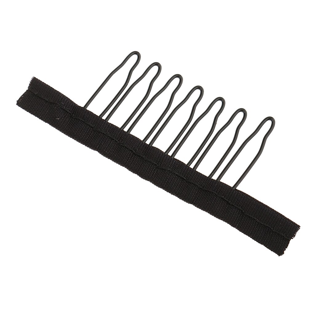 10 pz Nuovo 7 Denti Parrucca Pettini Denti in Acciaio Pettine per Tappi Parrucca Cuffia di Pizzo Nero Portatile in acciaio Inox e tessuto