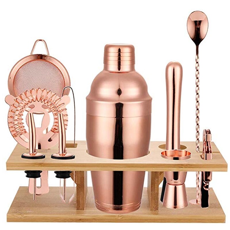 11 st 750ml cocktail shaker y glänsande rostfritt stål british cocktail shaker set roséguld färg