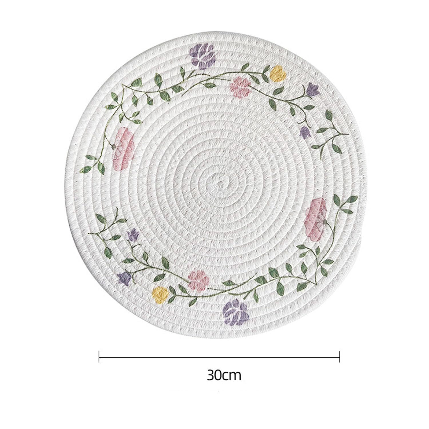 Round Boho Placemats Set of 2 Printed Cotton Rustic Table Place Mats Cute Woven Flower Farmhouse Dining Kitchen Table Mats