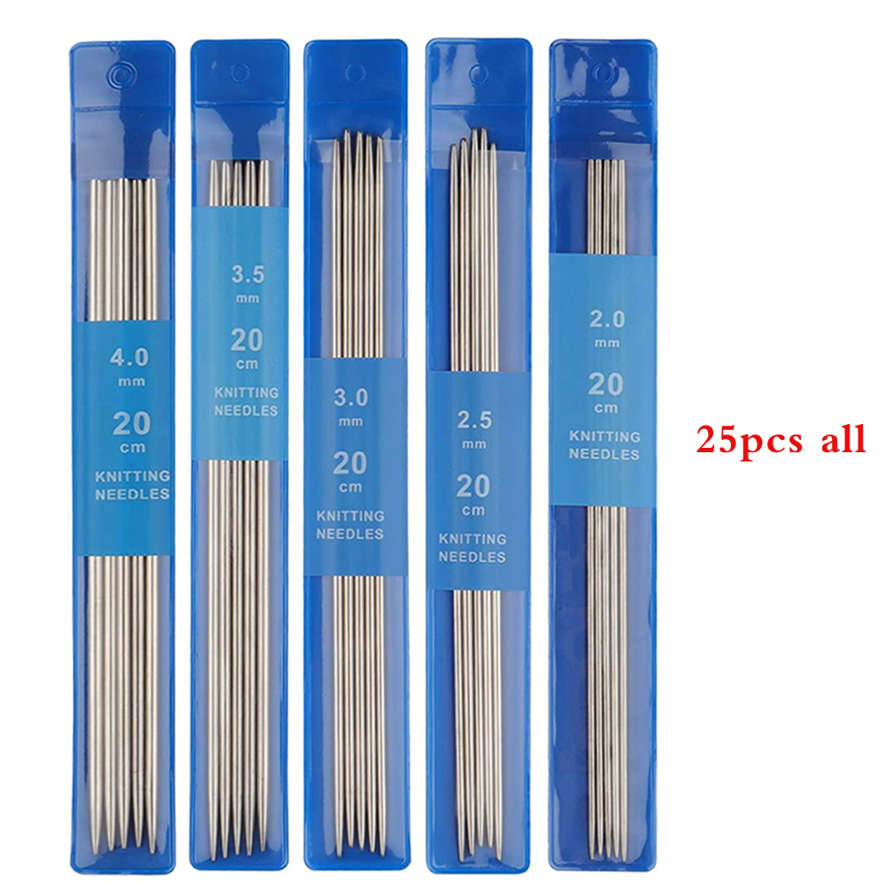 5/25PCS Double Pointed Knitting Needles 20CM Stainless Steel Crochet Hook Sets 2mm-4mm Knitting Pins Set Crochet Needles: all
