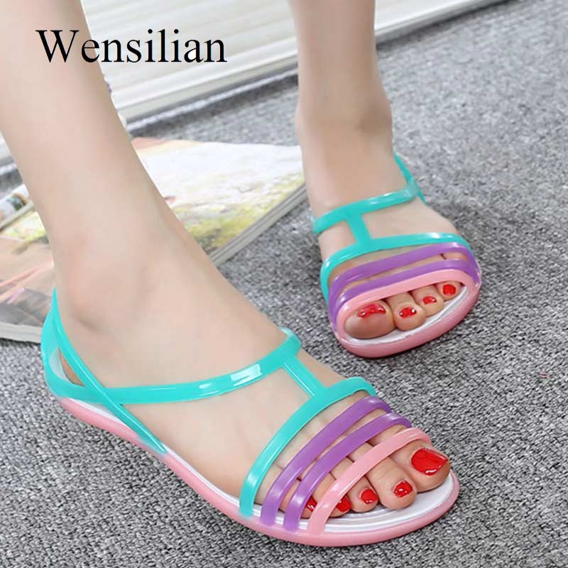 Women Sandals Flat Casual Jelly Shoes Sandalia Feminina Beach Candy Color Slides Ladies Flip Flops Slippers Sandalias Mujer: pink / 9