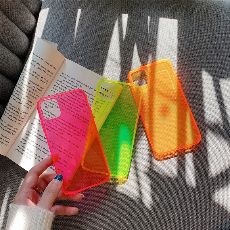 Funda de teléfono de Color fluorescente de neón para iphone 11 Pro Max XR X XS Max 7 8 plus funda trasera de lujo transparente funda de parachoques suave