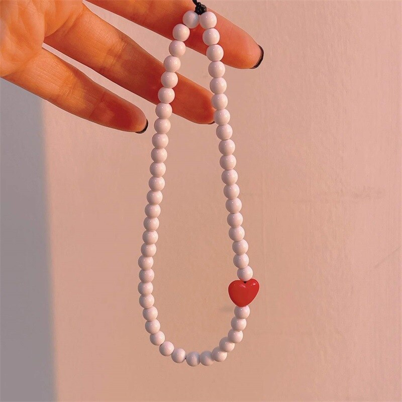 Anti-Verloren Chinese Rode Acryl Hart Liefde Telefoon Charme Mobiele Keten Meisje Telefoon Charme Telefoon Shell Opknoping Touw Lanyard sieraden