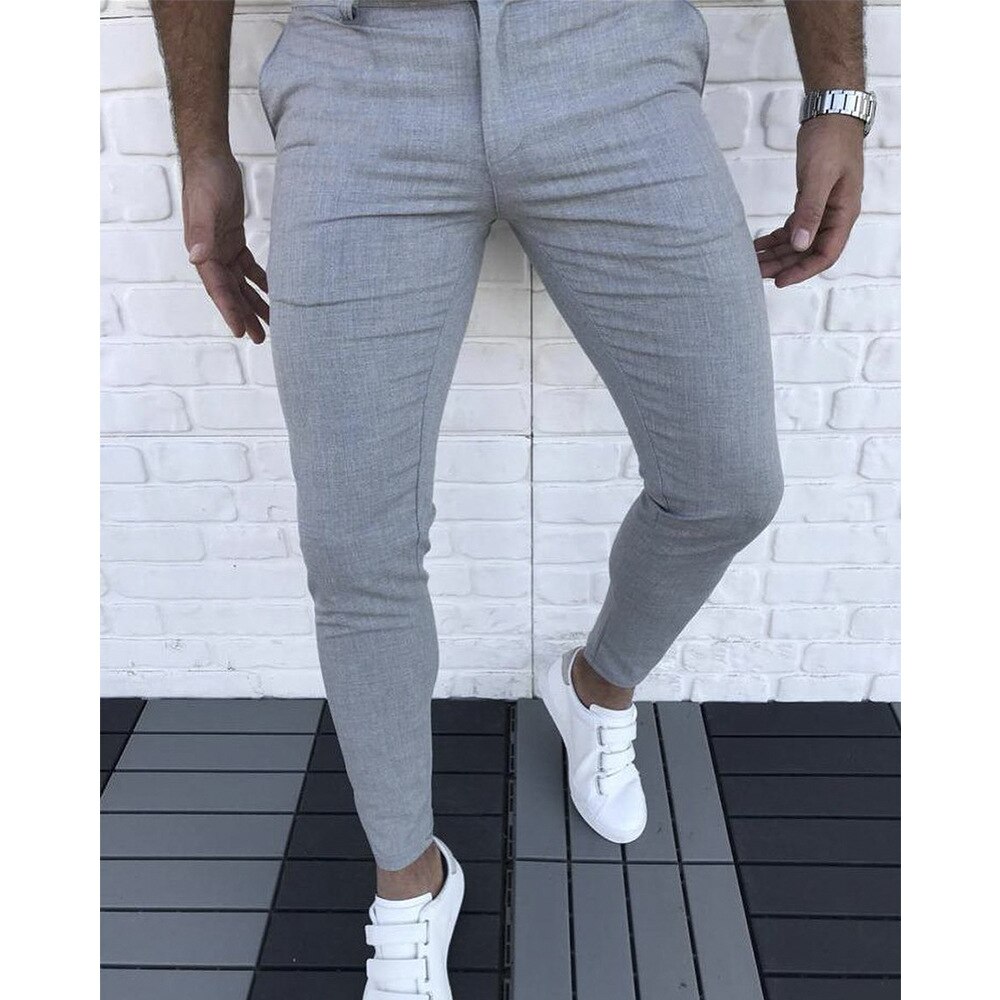 Men's Casual Pants Streetwear Trousers Hip Hop Slim Fit Social Business Autumn Straight Soft Solid Male Black Clothes: M / Light grey