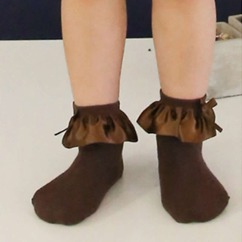 Calcetines de encaje de algodón para bebé y niña, medias cortas de princesa, botines finos de Corea del Sur, de mariposa y princesa: coffee Satin / 4 to 6 year