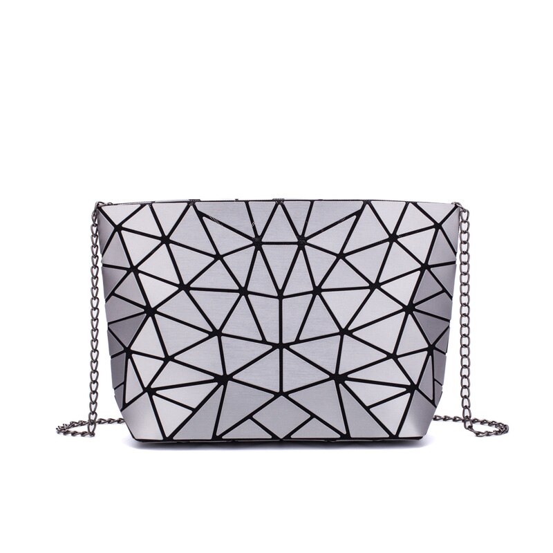 Women Chain Shoulder Bag Luminous sac Bao Bag For Girl Geometry Messenger Bags Plain Folding Crossbody Bags Clutch bolso: Silver