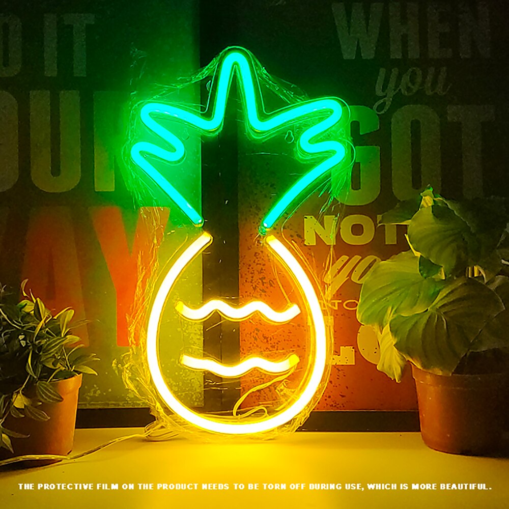 Signe lumineux néon Led, Cactus, ananas, cocotier, Popsicle, arbre de noël, Rose, panneau mural, alimentation Usb, décor