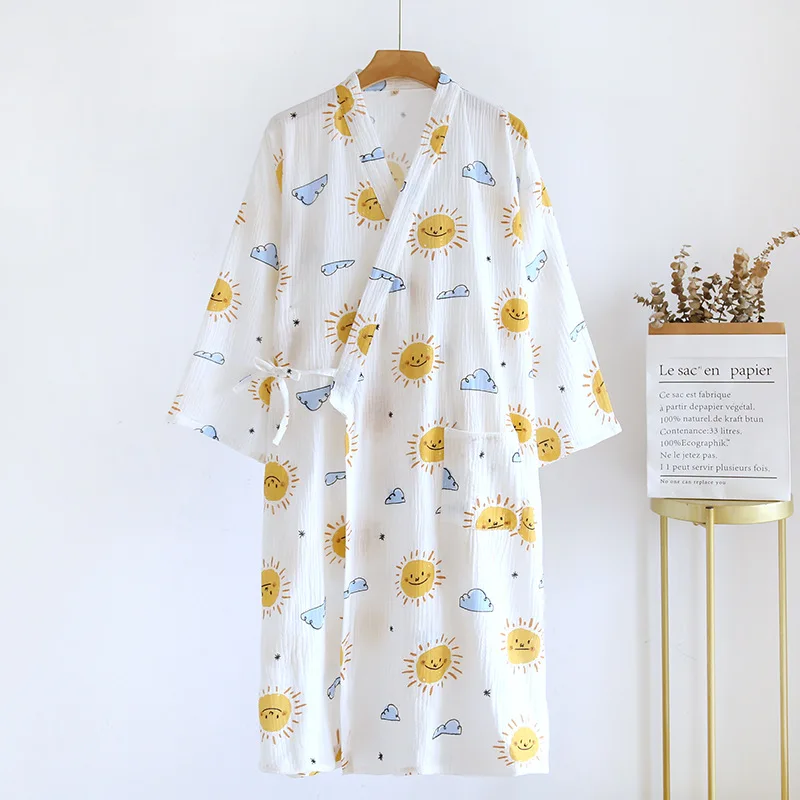 Herfst Multi Kleuren Katoenen Kimono Slaapgewaden Voor Vrouwen Dunne Badjas Pyjama Zweet Stoombad Gewaad Vrouwen Kleding