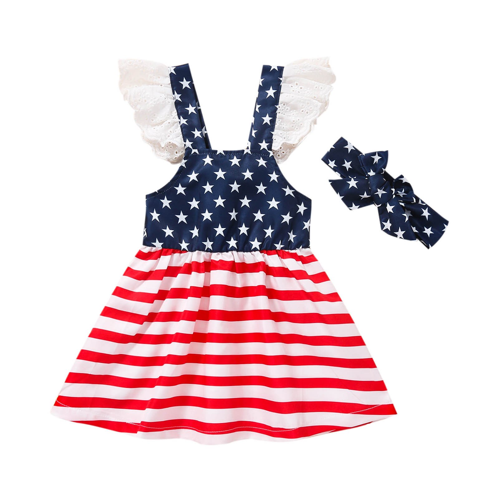 Summer Dresses For Kids Toddler Baby Girls 4th-of-July Stars Striped Printed Backless Princess Dress Baby Girls Beachwear