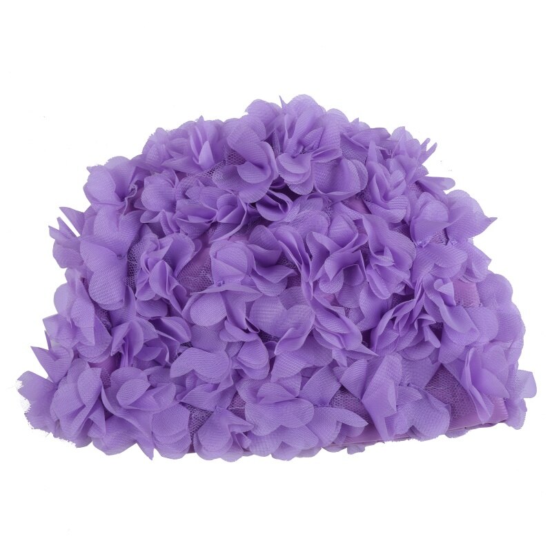 Vrouwen Driedimensionale bloemblaadjes Gekleurde Bloemen Bad Vrouwelijke Cap Dames Badmuts voor Lang Haar Leuke badmuts: purple