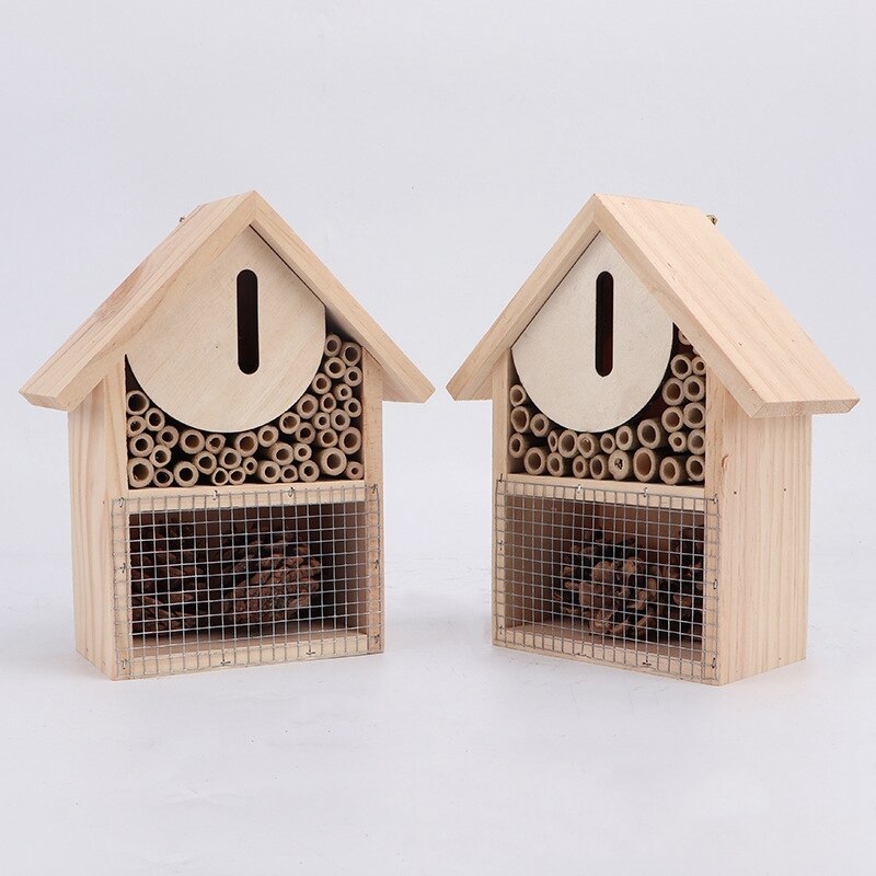 Wooden Insect Hotel Natural Wood Bees House Bee Hive Attracts Garden Shelter For Bees Butterflies Bugs