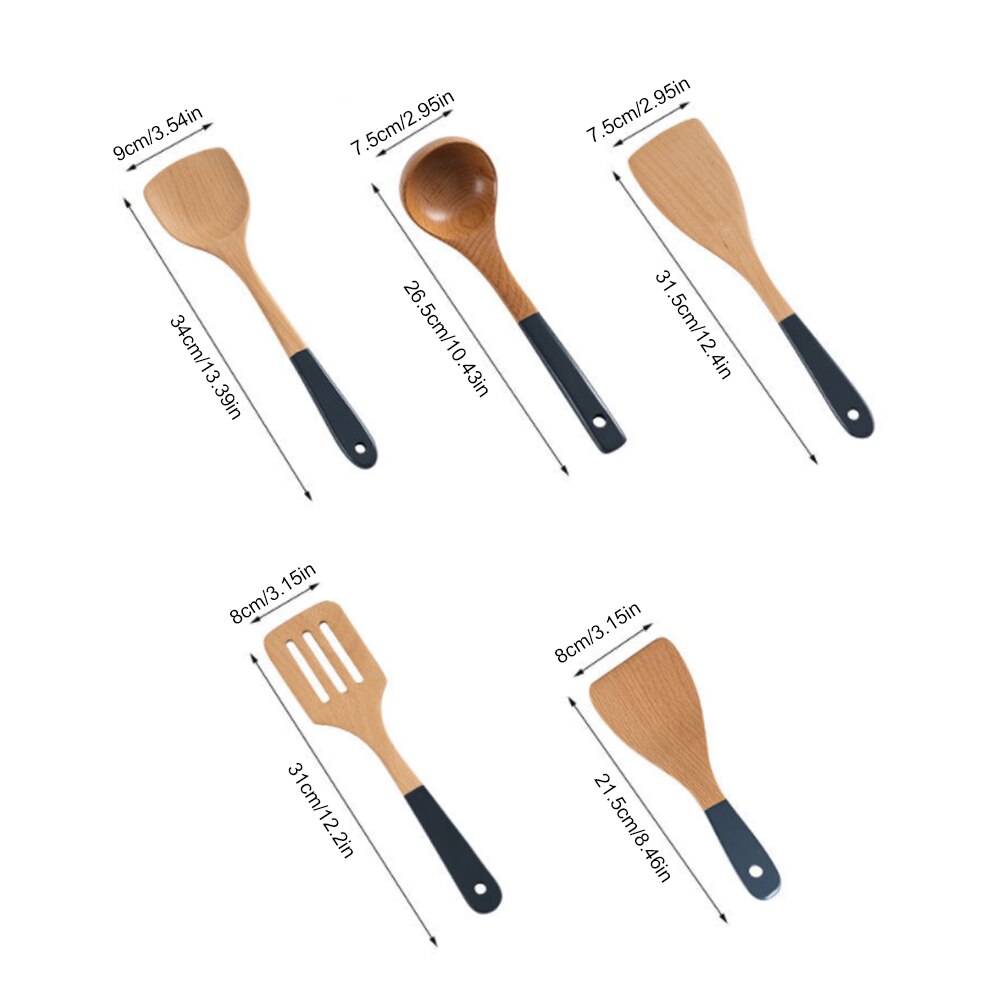 Ustensile de cuisine en bois naturel, anti-rayures, spatule de cuisine en hêtre, cuillère à Long manche, outils de cuisine,