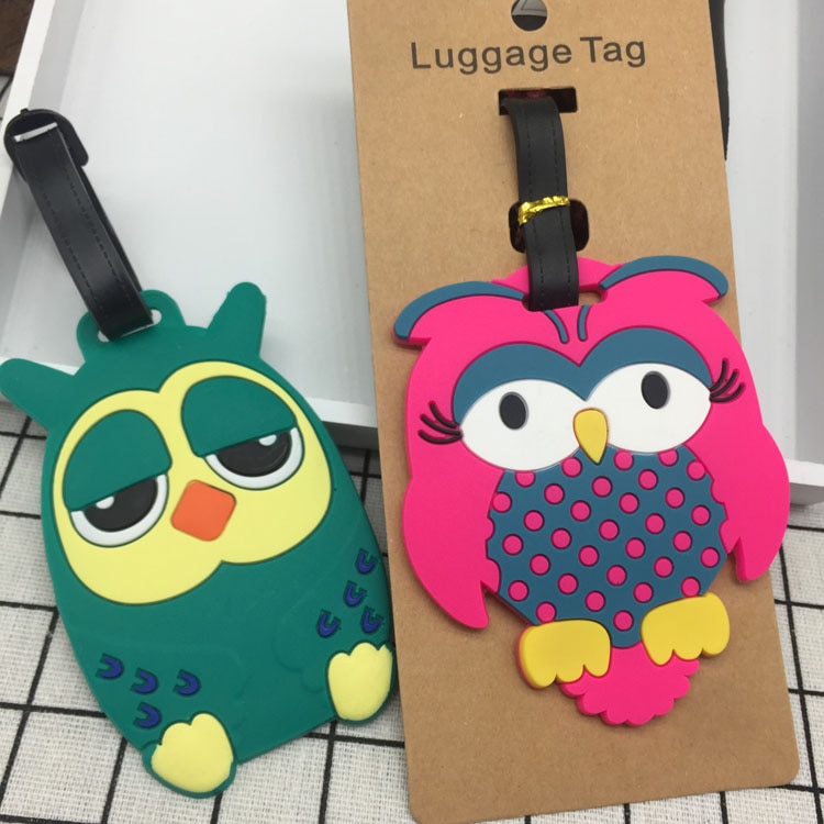 Suitcase Owl Luggage Tag Cartoon ID Address Holder Baggage Label Silica Ge Identifier Cute Travel Accessories