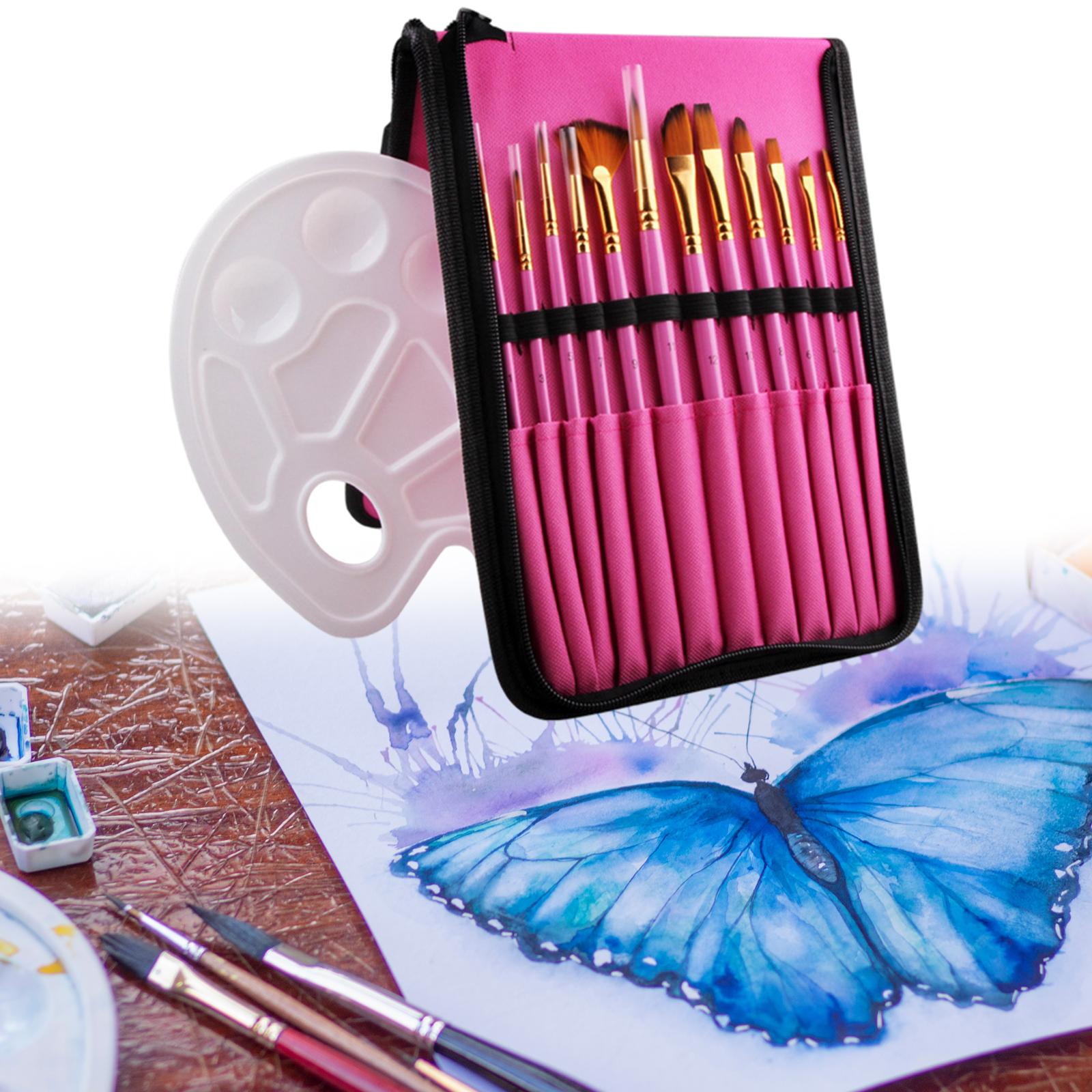 Paint Brush Set Carrying Case and Palette Synthetic Hair Paint Brushes For Beginner Acrylic Painting Art Supplies