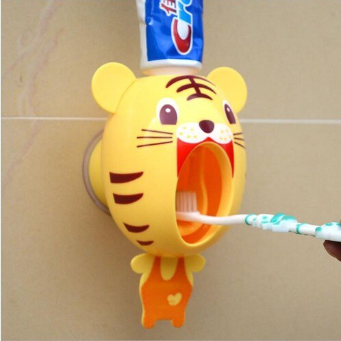 Cartoon Automatic Toothpaste Dispenser Wall Mount Stand Bathroom Sets: tiger