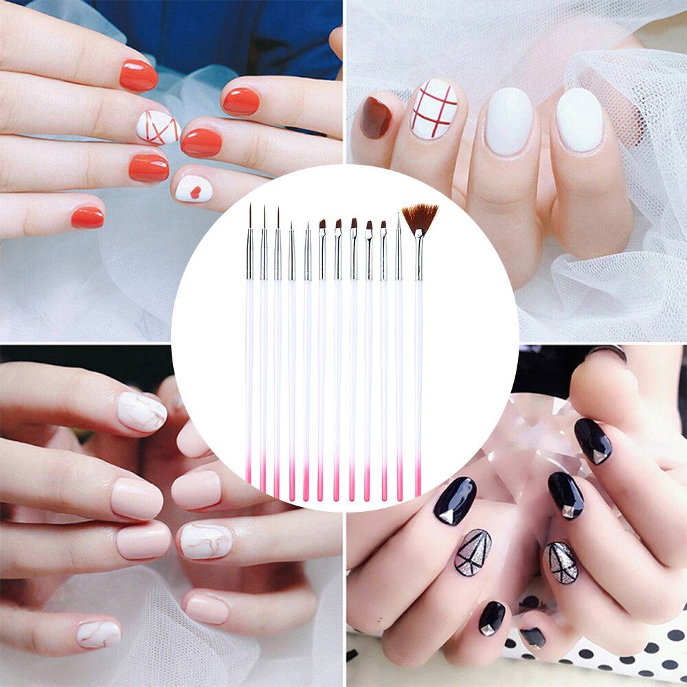 Brosse à ongles pour manucure Gel brosse pour Nail Art 12 pièces/ensemble Ombre brosse pour dégradé pour Gel vernis à ongles peinture dessin