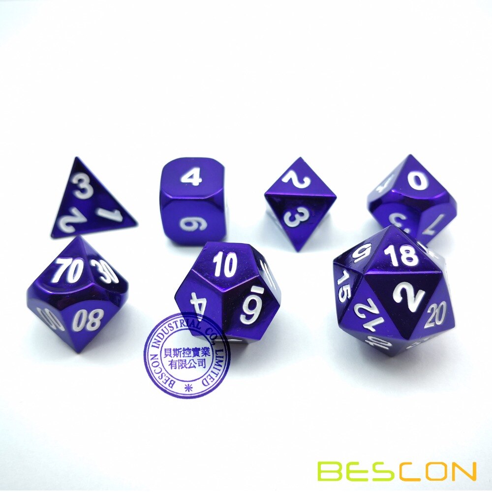 Bescon 7 Pcs Set Heavy Duty Metal Dice Set Verdoezeld Kleur Van Paars, kleurrijke Solid Metallic Polyhedral D & D Dobbelstenen Set Violet