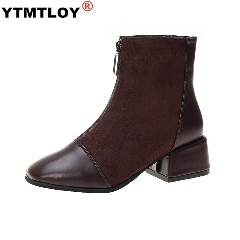 Frauen Stiefel Herbst Stiefel-frauen Reißverschluss Schuhe Luxus Booties Damen Knöchel Med Gummi Felsen Stoff solide