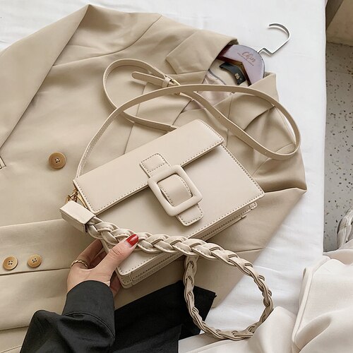 Simpel firkantet taske crossbody tasker til kvinder vinter lille taske pu læder dame skuldertasker sac a main femme: Beige