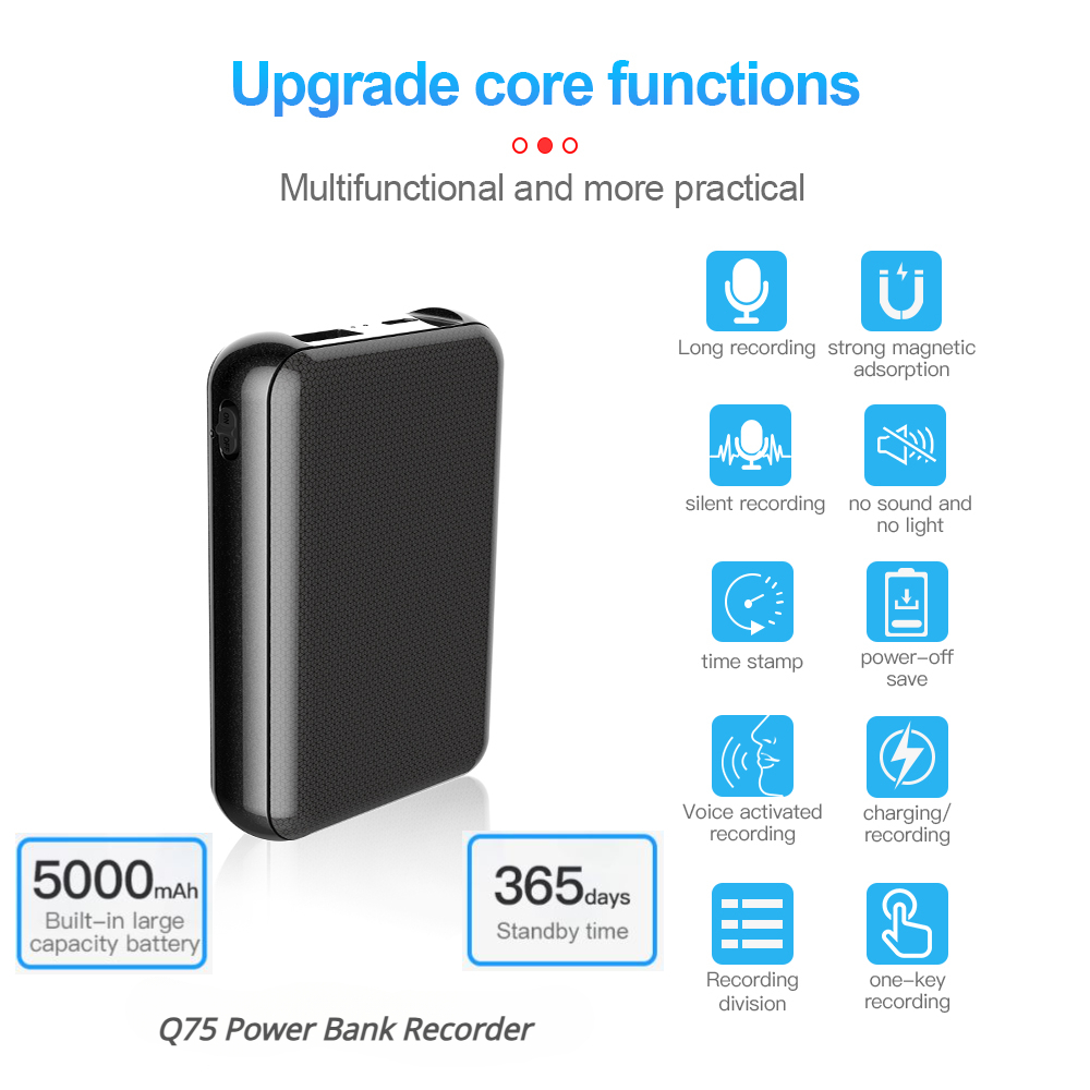5000Mah Mini Power Bank Recorder Digtal Voice 8/32G Geluidsrecord Geactiveerd Professionele Grote Capaciteit Opslag Mp3 Opnamepen