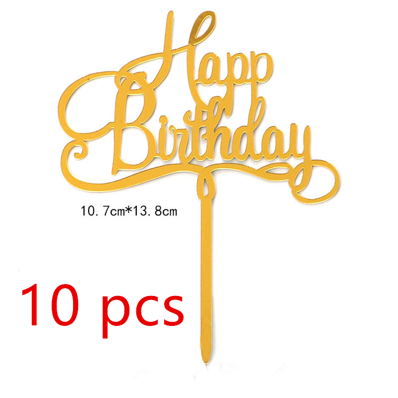 10 Uds. De oro , adorno para tarta de feliz cumpleaños, acrílico dorado y negro, adorno para tarta de de cumpleaños para niños, decoración de postre, para Baby Shower: Caqui oscuro