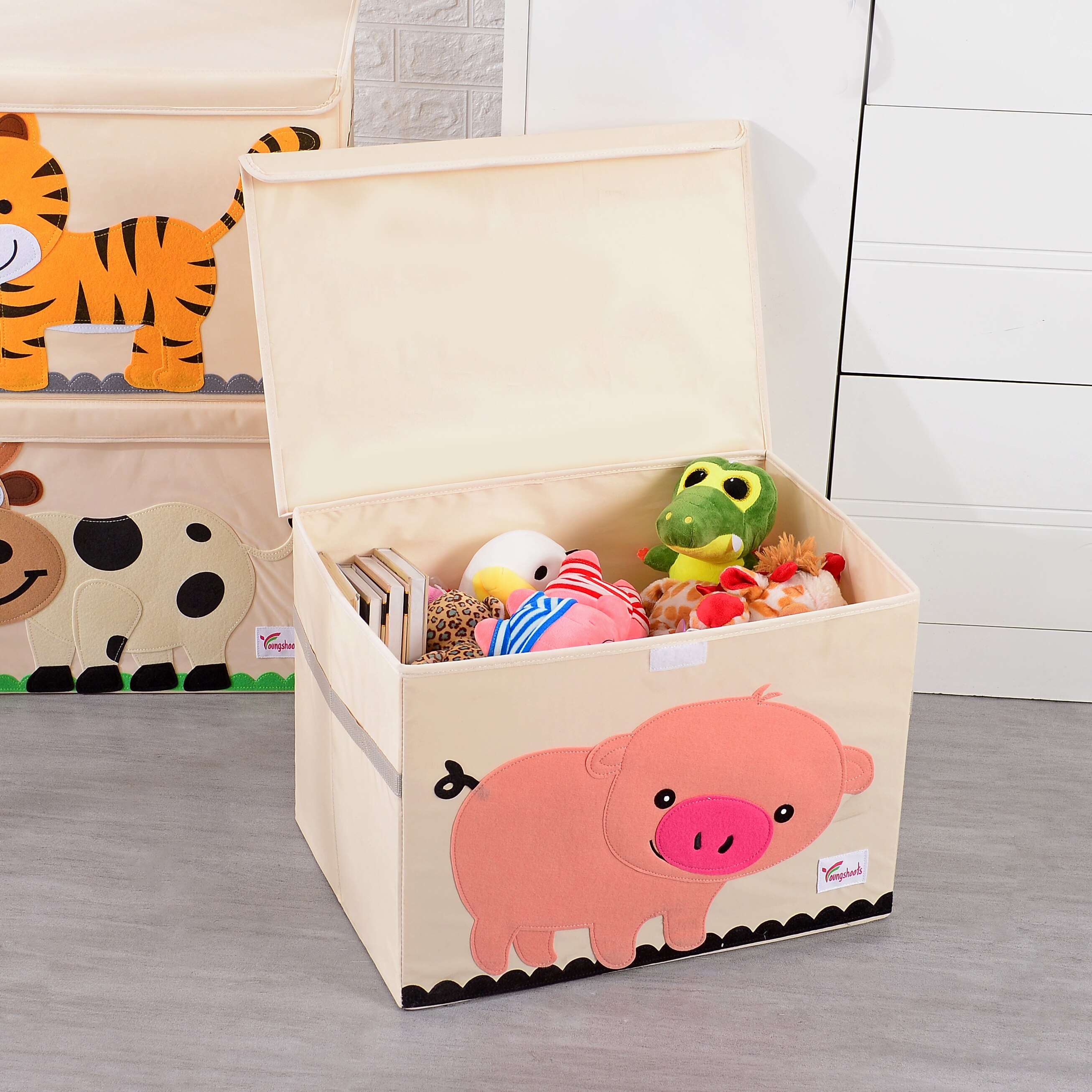 Cube Folding Storage Box Cute Cartoon Animal Storage Basket Felt Cloth Fabric Foldable Storage Bins For Nursery Toys Organizers: Pink Pig