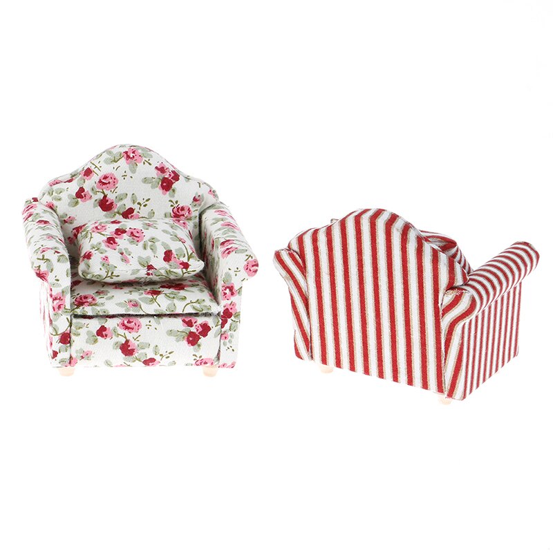 1/12 mini Stampa Floreale Divano con Cuscino Modello di Casa Delle Bambole Camera arredamento puntello Fotografia in Miniatura per La Casa Ornamenti Decorativi
