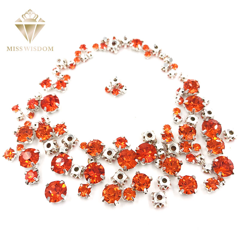 Garment kralen 100 stks/pak Gemengde size Oranje glas crystal sliver base naaien steentjes diy kleding accessoires