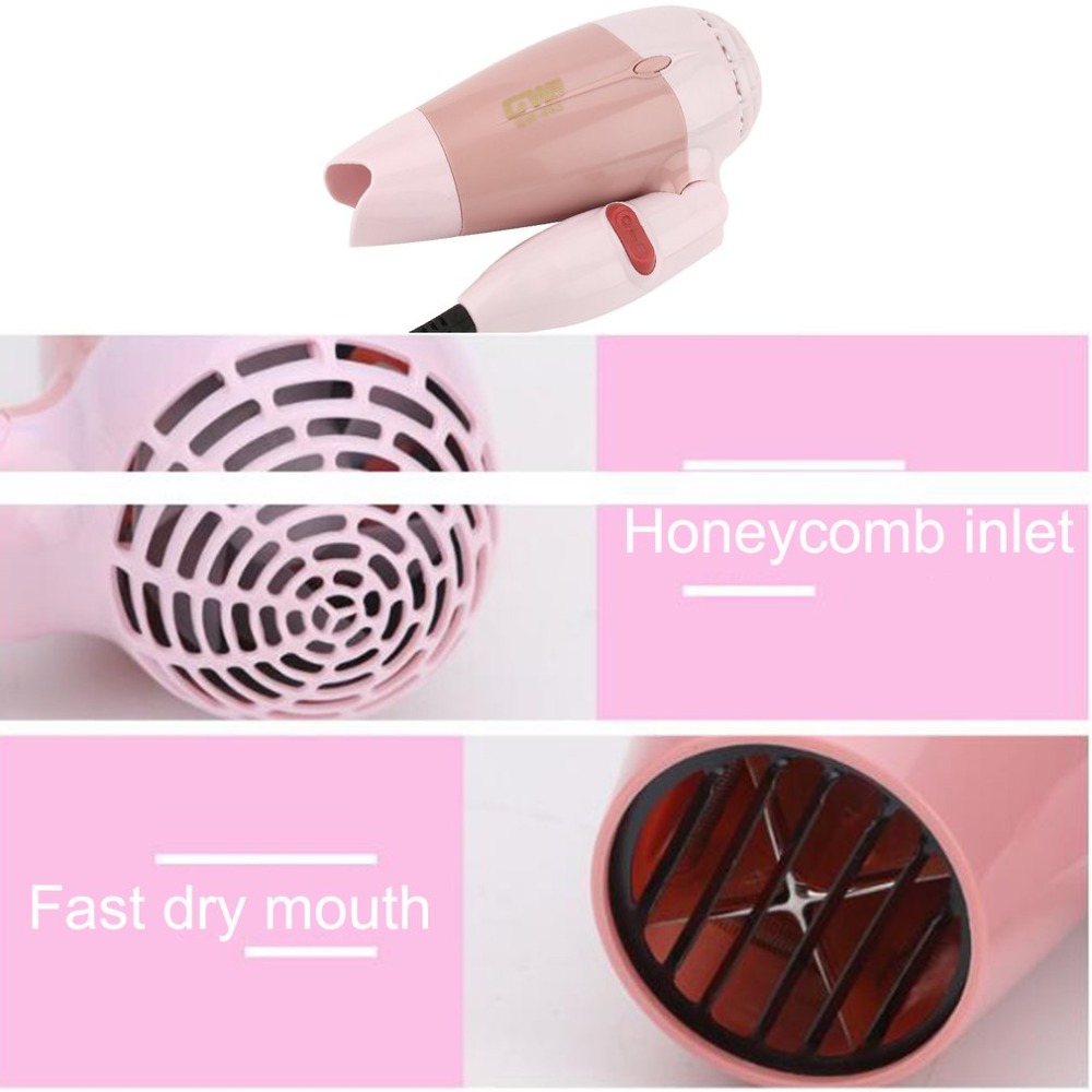 Mini secador de pelo 1000W viento bajo ruido plegable eléctrico soplador de pelo herramientas de estilismo de salón de peluquería para viajar a casa uso GW-662
