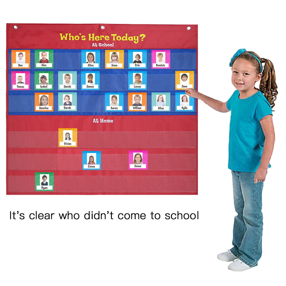 School Classroom Attendance Pocket Chart with 72 Color Cards Teacher Accessories for Classroom Management