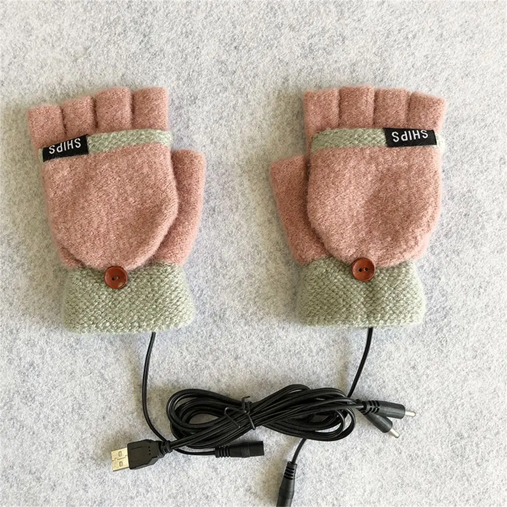 USB Electric Rechargeable Mitten Winter Heated Gloves Full&Half Finger Warmer: black