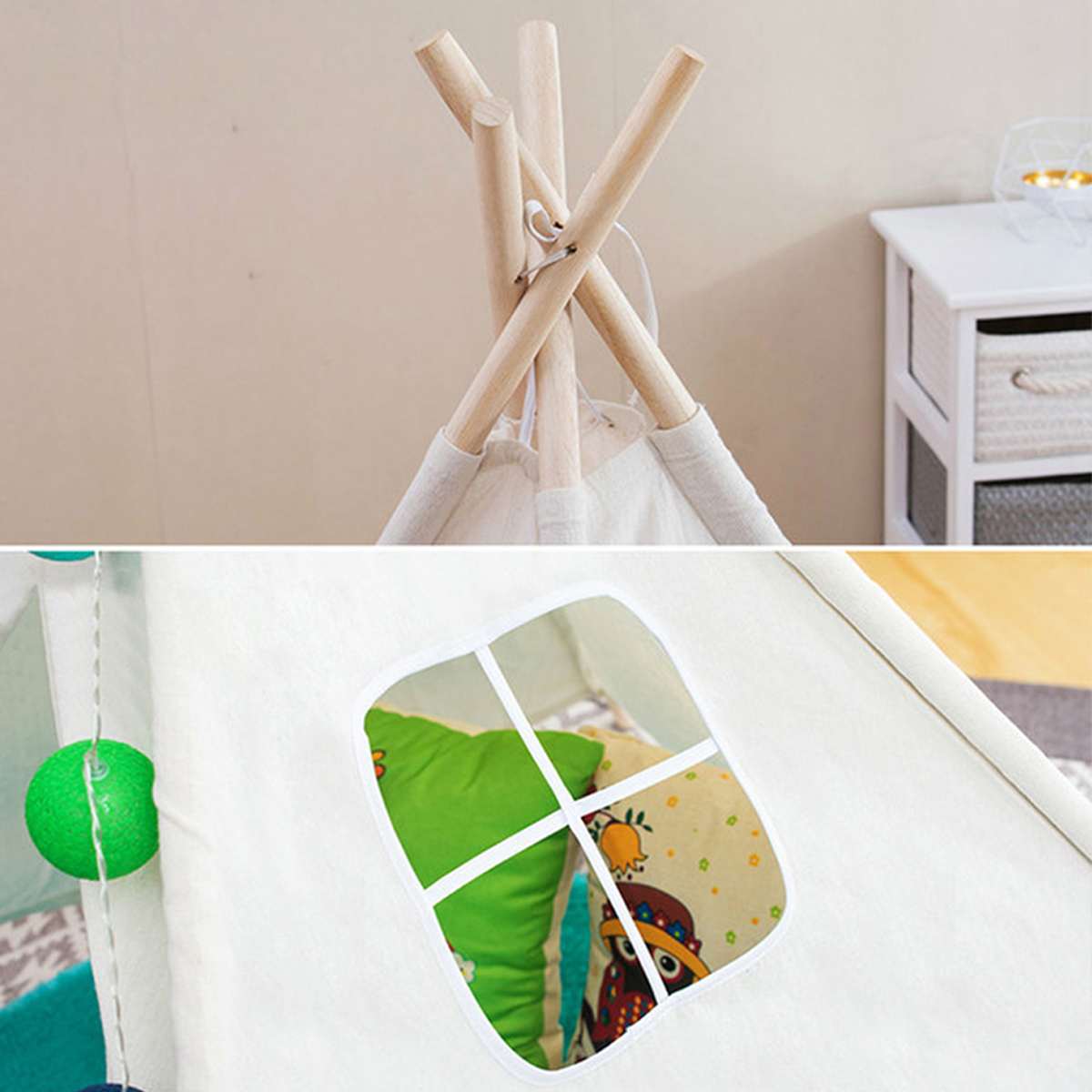 1.3M-1.6M Baby Tents Teepee Triangle Tent Kids Playhouse Cotton Canvas Pretend Play Tent Decoration Game House Boy Girls