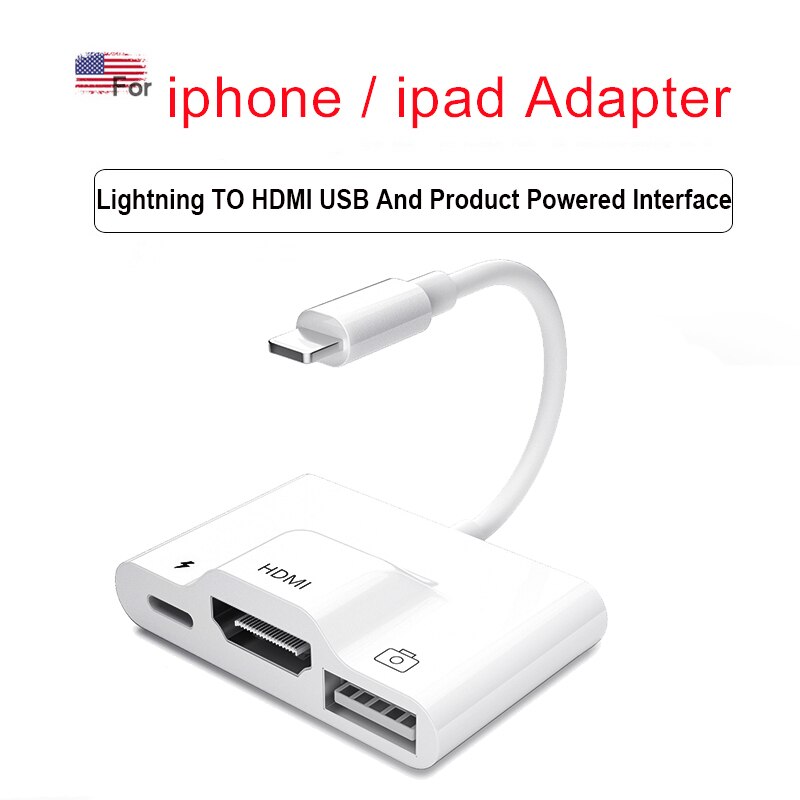 Lightning a HDMI-Cable Ethernet RJ45, adaptador hub USB iphone 3 en 1 para RJ45, conectar teclado, cámara y proyector: iP 1 To 3 HDMI