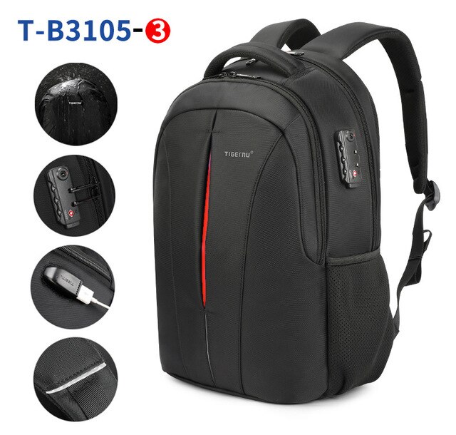 Tigernu Splashproof 15.6Inch Laptop Rugzak Geen Sleutel Tsa Anti Diefstal Mannen Rugzak Reizen Tiener Rugzak Tas Mannelijke Rugzak Mochila: Black Orange TSA