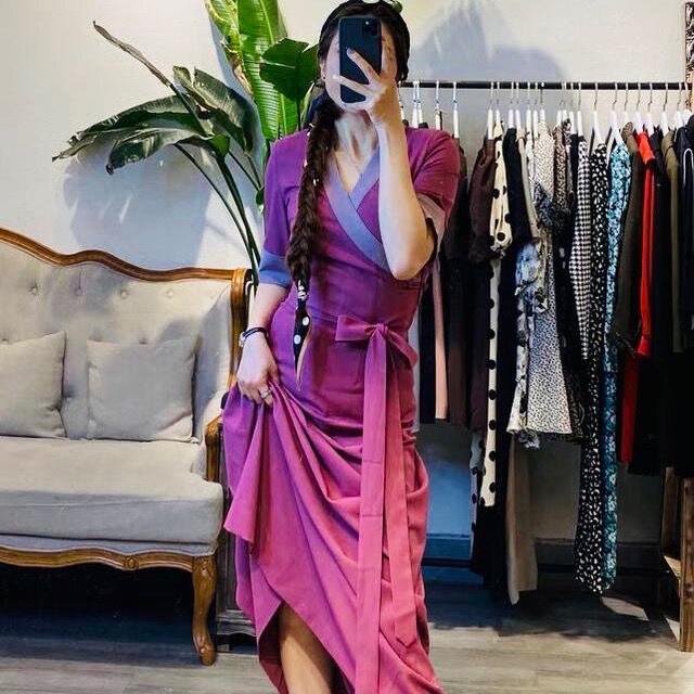 Robe tibétaine traditionnelle d&#39;été pour femmes, Robe de soirée Slim, Style chinois, Costumes de spectacle sur scène, tenue de Performance