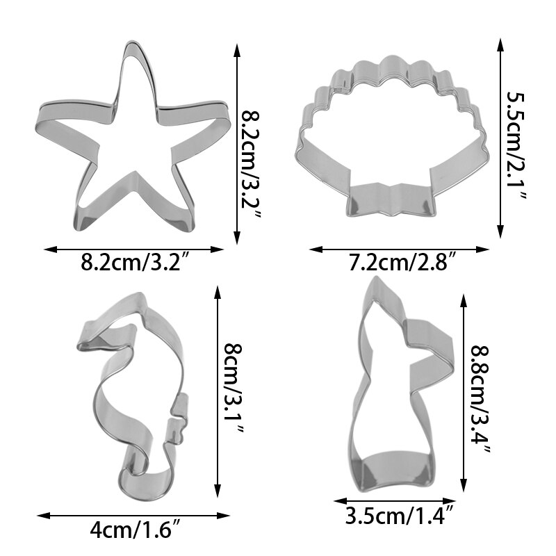 Stainless Steel Cookie Cutter Biscuits Shell Starfish Hippocampus Cookie Stamps Bakeware Biscuit Mold Mermaid Party Baking Tool