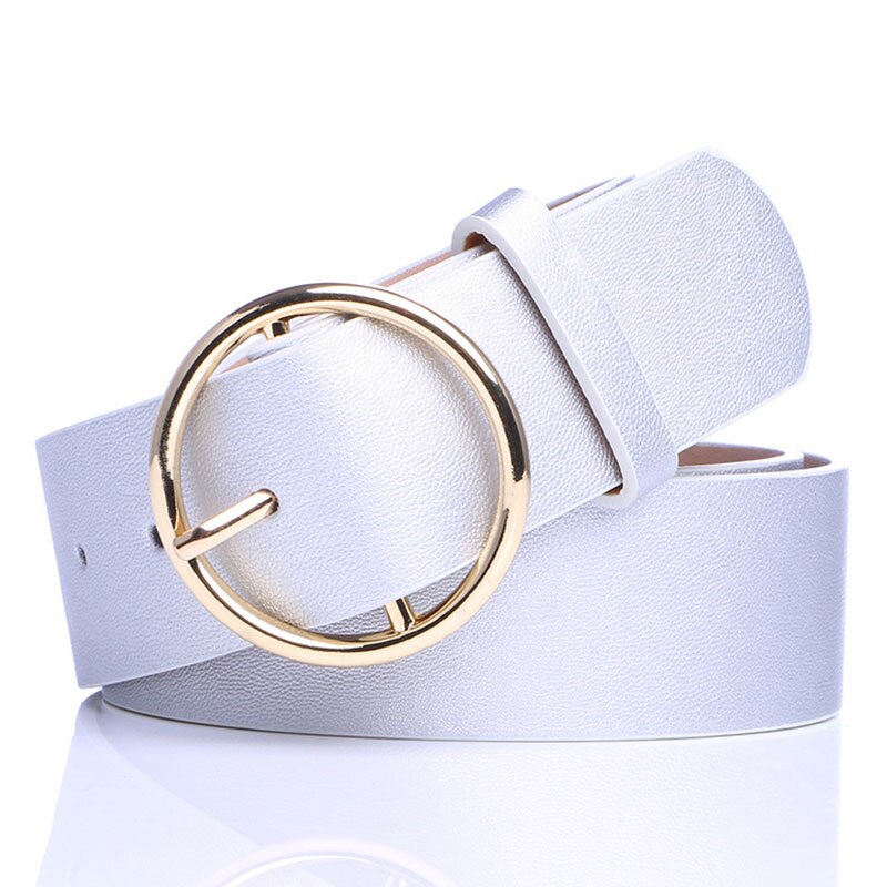 Badinka Neue Runde Metall Kreis Gürtel Bund Damen Breit Weiß Schwarz Gelb Pu Faux Leder Taille Gürtel für frauen: Silber-