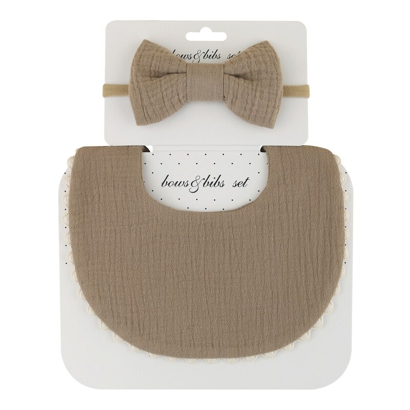Baby Bib Feeding Smock Bowknot Hair Band Set Saliva Towel Bandana Elastic Bows Headband Infants Burp Cloth Headwear D5QA: H502D26set
