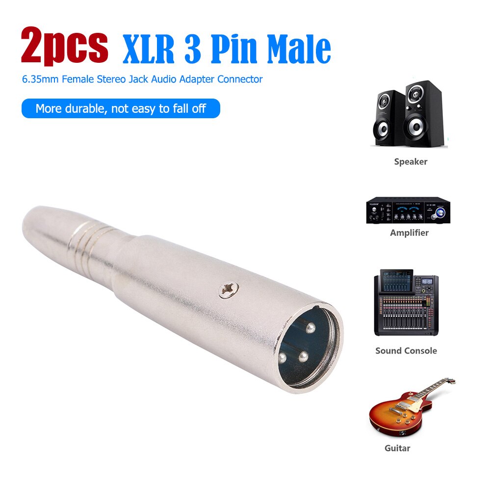 2Pcs Microfoon Adapter Xlr 3Pin Male Naar 6.35Mm Vrouwelijke Stereo Jack Socket Mono Audio Adapter Speaker Gitaar Connector tip Plug