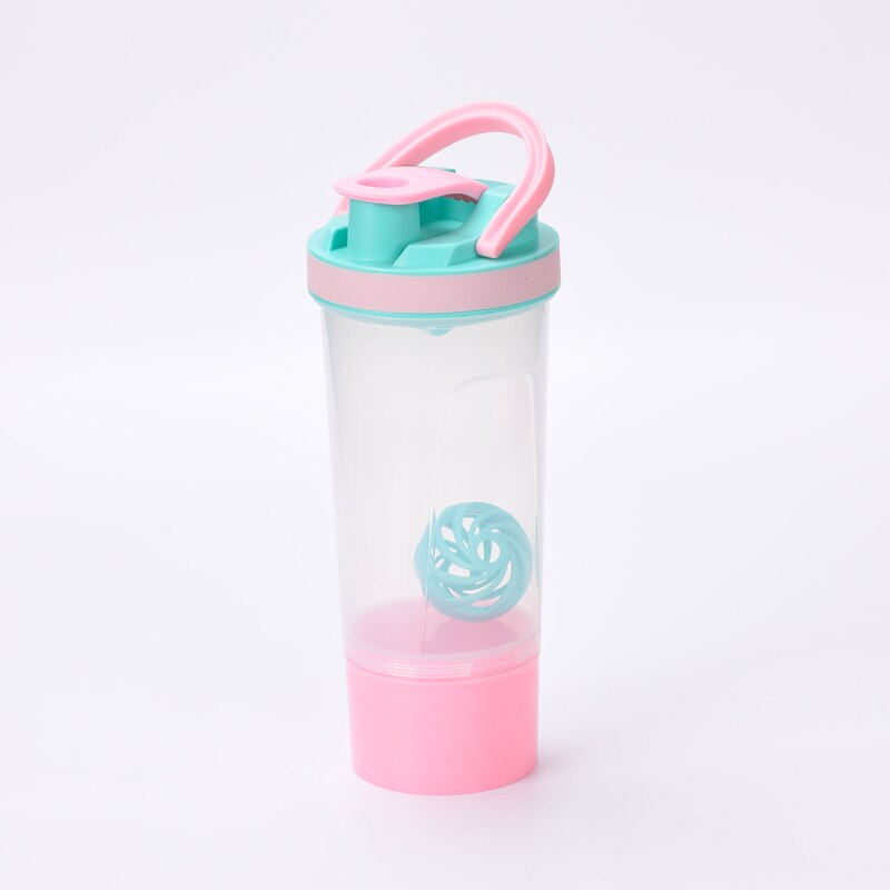 700-800 ML Water Fles met Shaker Bal Draagbare Shaker Eiwit Gym Handvat Drink Fles Botella De Agua Shaker eiwit Lekvrij: pink