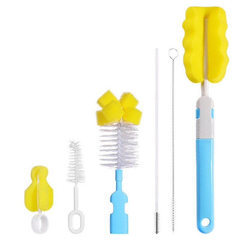 Brosse de nettoyage d'éponge de bouteille | Ensemble de 6 pièces/ensemble brosse de nettoyage de bouteilles de bébé brosse de nettoyage pour le lavage de bouteilles de bébé