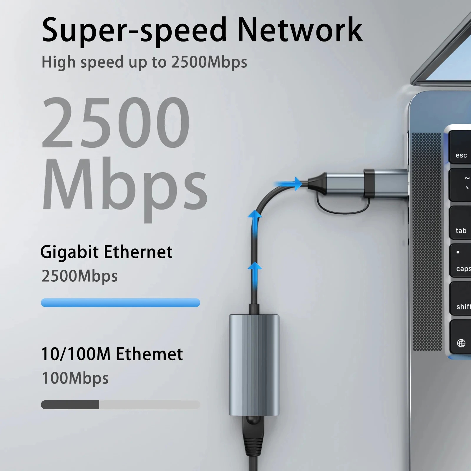 Adattatore Ethernet 2.5G - USB 3.0 e Tipo C - Scheda LAN RJ45 2500Mbps - per Laptop PC NAS Server