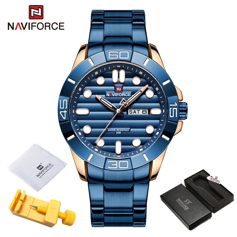 NAVIFORCE – montre-Bracelet lumineuse en acier inoxydable pour homme, à Quartz, étanche, Original, à la: RGBE BOX