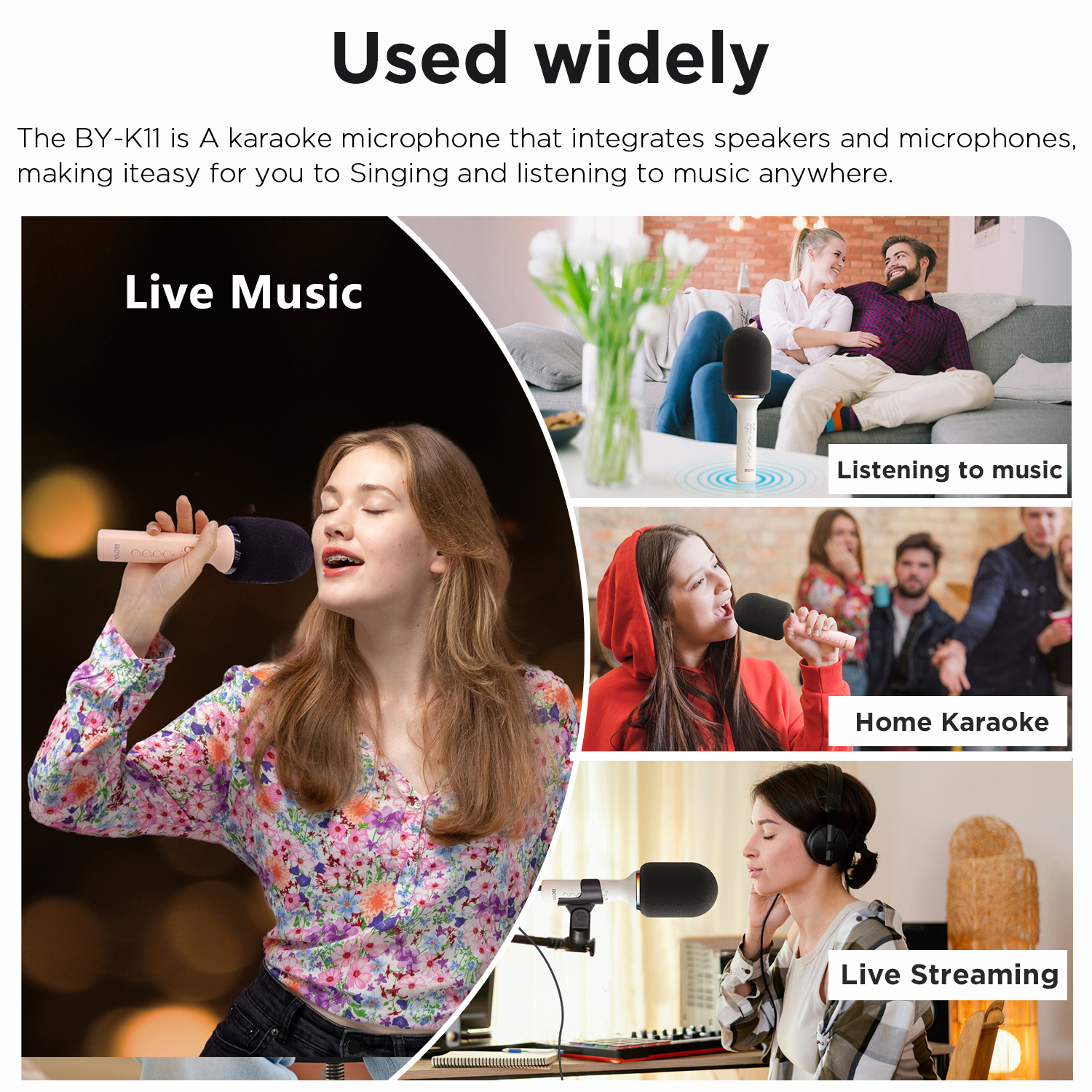 BOYA K11 Bezprzewodowy mikrofon Bluetooth do karaoke Przenośny mikrofon ręczny Głośnik Domowe przyjęcie Urodziny Dom KTV dla smartfona